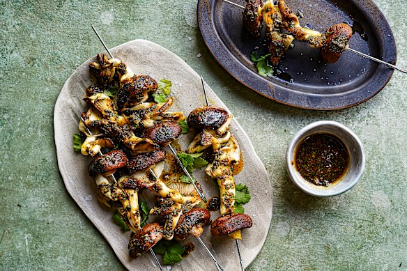 Chermoula mushroom skewers.