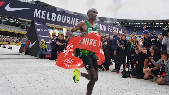 Eliud Kipchoge, winner of the men’s Melbourne Marathon.