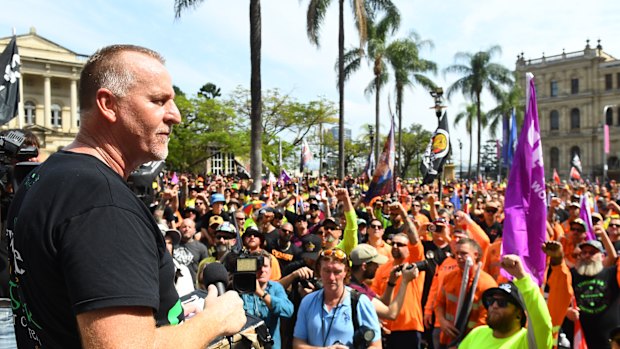 Peter Ong addresses a CFMEU rally last year.