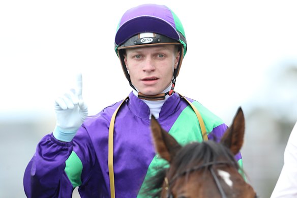 Jockey Blaike McDougall has a busy day at Gundagai on Sunday.