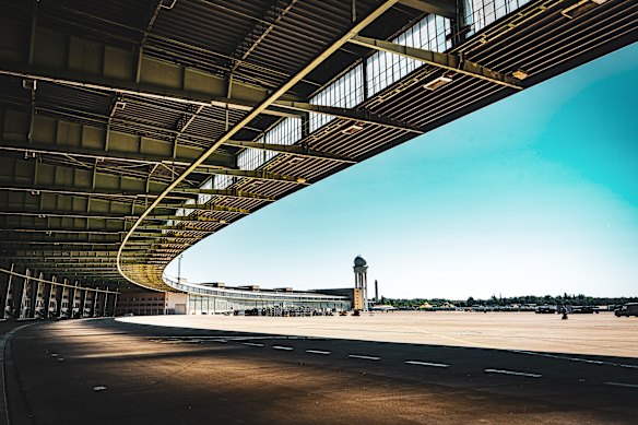 The main building of the former Berlin-Tempelhof Airport which has become a major tourist attraction.