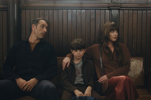 Covino and Johnson with Simon Webster, who plays their son in Splitsville.