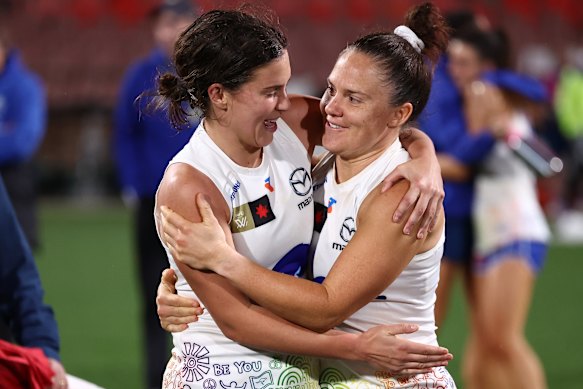Libby Birch with premiership teammate and great mate Emma Kearney.