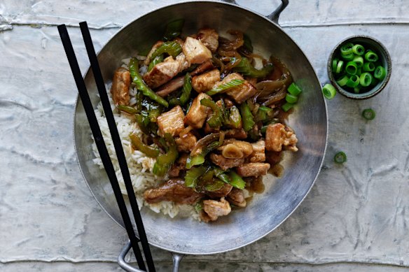 Pork and celery stir-fry.