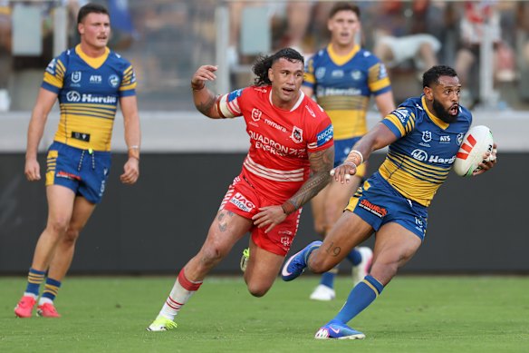 Josh Addo-Carr in action against the Dragons. 