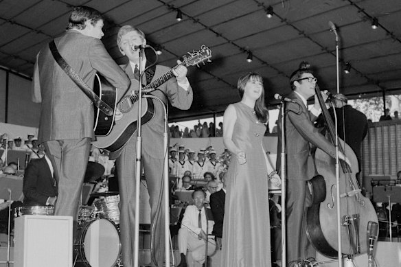 The Seekers in 1967, performing at the Sidney Myer Music Bowl in front of a crowd of almost 200,000 people.