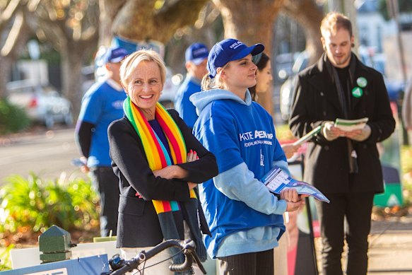 Katie Allen outside a polling booth on election day in May 2022.