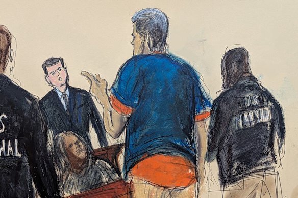 Venezuelan President Nicolás Maduro reacts to a spectator after his arraignment in Manhattan federal court.