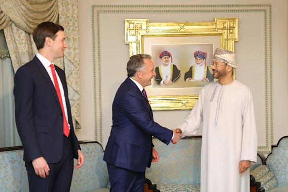 Steve Witkoff (centre) shakes hands with Oman’s Foreign Minister Sayyid Badr Albusaidi during a meeting in Muscat earlier in February.