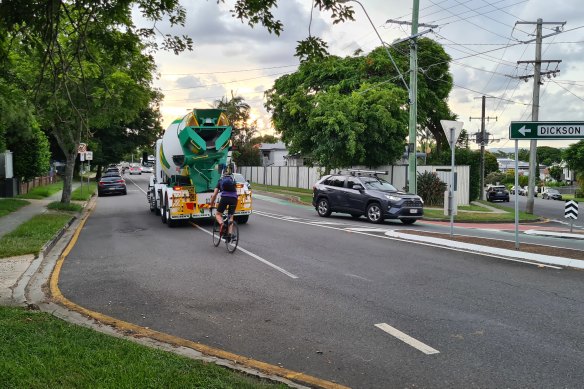 Protected bike lanes on Dickson Street in Wooloowin end at Price Street. Beyond that, construction is yet to start.