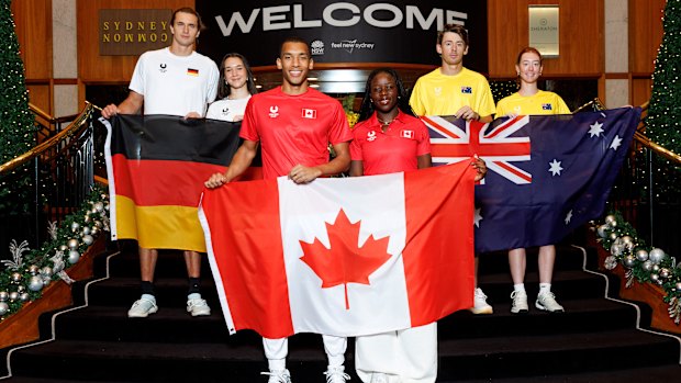 The German, Canadian and Australian teams ahead of the United Cup in Sydney.
