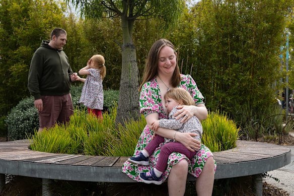 Stephanie and Nathaniel, with their daughters April, 4, and Eliza, 20 months, at Booran Reserve in Glen Huntly. 
