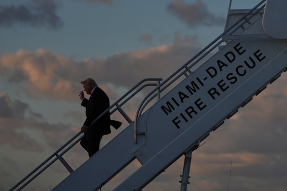 Increasingly isolated from his MAGA base, President Donald Trump arrives in Miami on Air Force One at the weekend. 