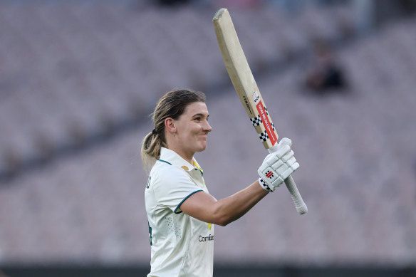 Annabel Sutherland walks off the MCG after making 163.