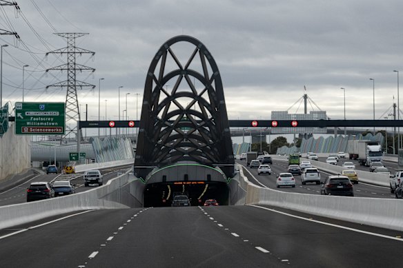 The entrance to the West Gate Tunnel on Sunday morning. 