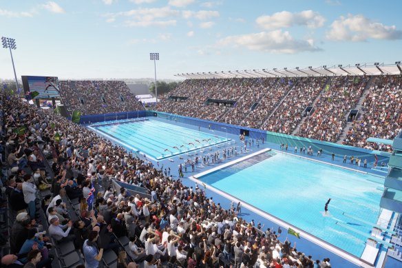 An artist’s impression of the aquatics venue at Armstrong Creek that would have been constructed had the Games gone ahead.
