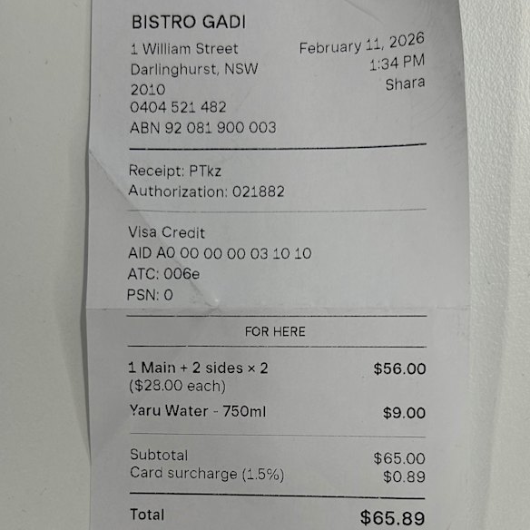 The bill from Bistro Gadi.