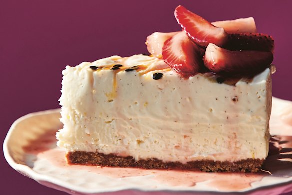 White chocolate gives this strawberry and passionfruit cheesecake a luscious mouthfeel.