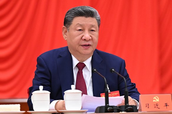 President Xi Jinping speaks at the “fifth plenum” in Beijing on Thursday.