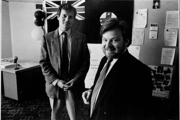 Jeremy Kinross (left) and Stephen O’Doherty the day after their narrow victories in byelections in 1992.