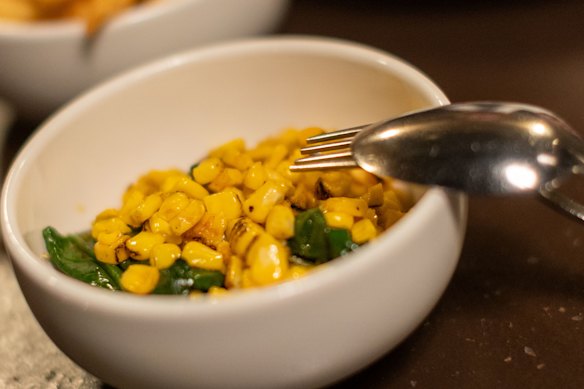 Charred sweetcorn completes the meal.