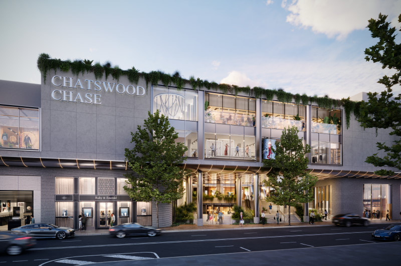 A render of the proposed redevelopment at Chatswood Chase on Sydney’s north shore.