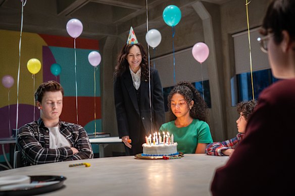 Fionn Laird (left), Mary Louise Parker and Simone Miller in The Institute.
