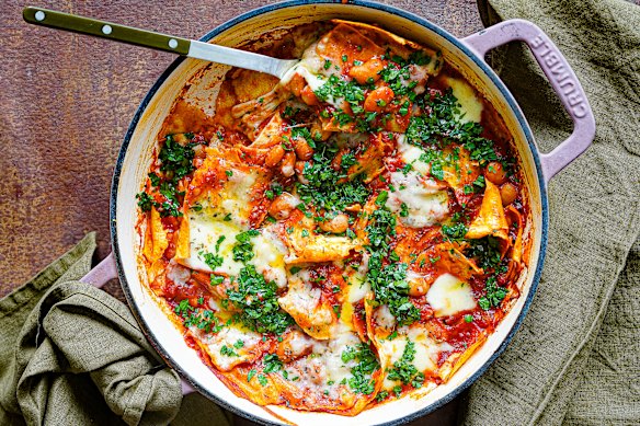 Saucy white bean and sobrasada “sort of” lasagne.
