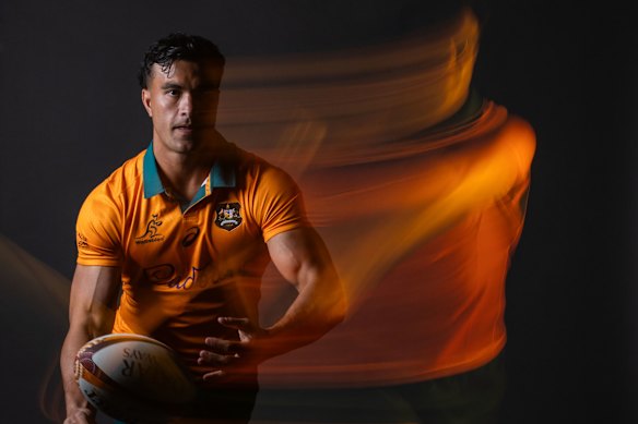 Joseph-Aukuso Suaalii poses for a portrait during an Australian Wallabies Portrait Session.