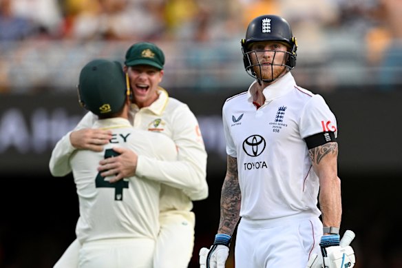 Ben Stokes shows his frustration after being dismissed in the second innings in Brisbane.