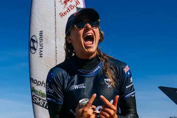 Molly Picklum celebrates her breakthrough win in Brazil.