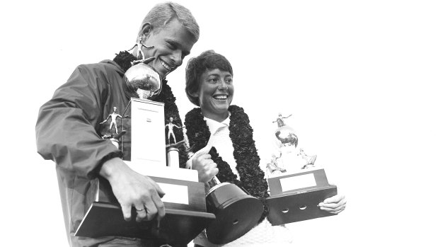 Winners Midget Farrelly and Phyllis O'Donnell with their trophies.