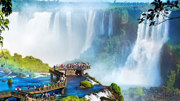 The wonders of the Iguazu Falls are shared between Brazil and Argentina, which it borders.