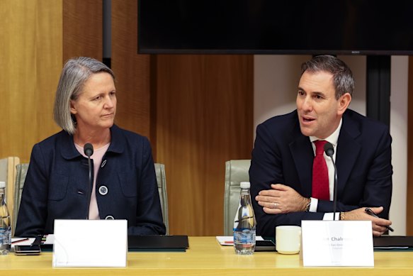 Treasurer Jim Chalmers and Secretary to the Treasury Jenny Wilkinson on Wednesday.
