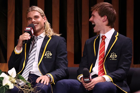 Smith and Gold Coast’s Noah Anderson at last week’s AFL awards night, where they shared the champion player award, voted on by club coaches.