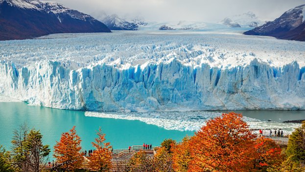 The Perito Moreno Glacier, a major natural feature of Argentina’s Los Glaciares National Park, rises more than 60 metres.