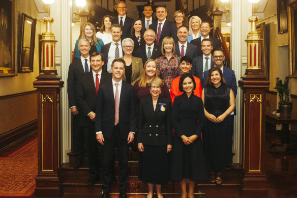 NSW ministers pose for the first time as a group after being sworn in at Government House.