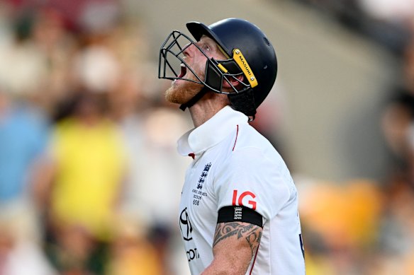Ben Stokes in the moments after his dismissal.