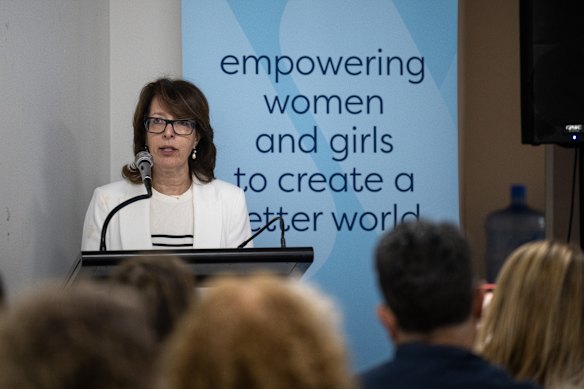 Liora Miller, vice president of the National Council of Jewish Women Australia, speaks on Sunday. 