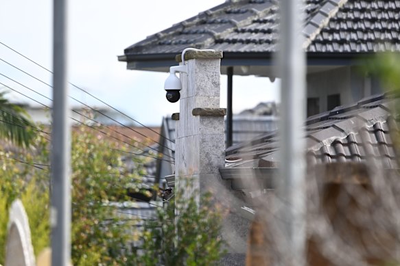 A CCTV camera positioned outside the Sydney home of an organised crime figure.
