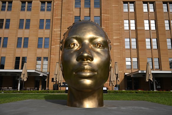 Ancient Feelings by British sculptor Thomas J Price is unveiled at the Museum of Contemporary Art.