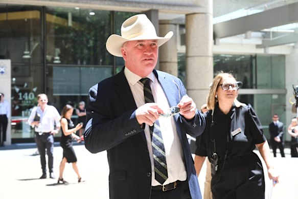 Barnaby Joyce arrives at John Laws’ funeral on Wednesday.