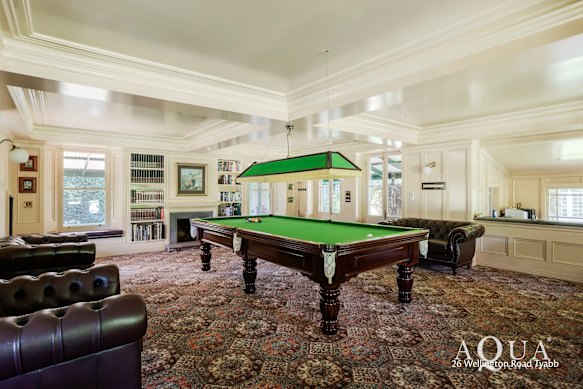 There’s a billiards room, bar, gym and double garage.