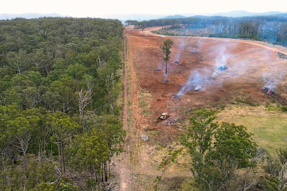 An aerial image of land-clearing at Yarrowitch in the NSW Northern Tablelands. There is no suggestion of illegality.