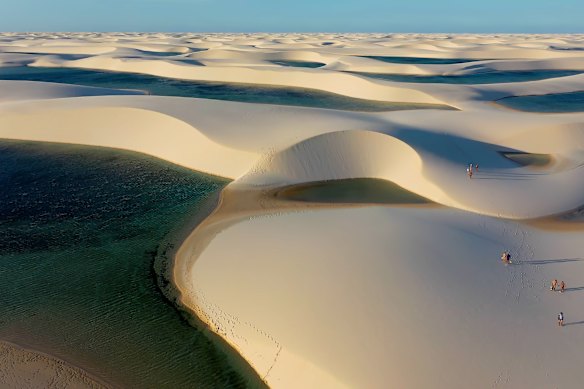 The seasonal rainwater lagoons of Lencois Maranhenses National Park in Brazil.