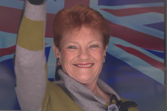 Hanson addresses the rally.