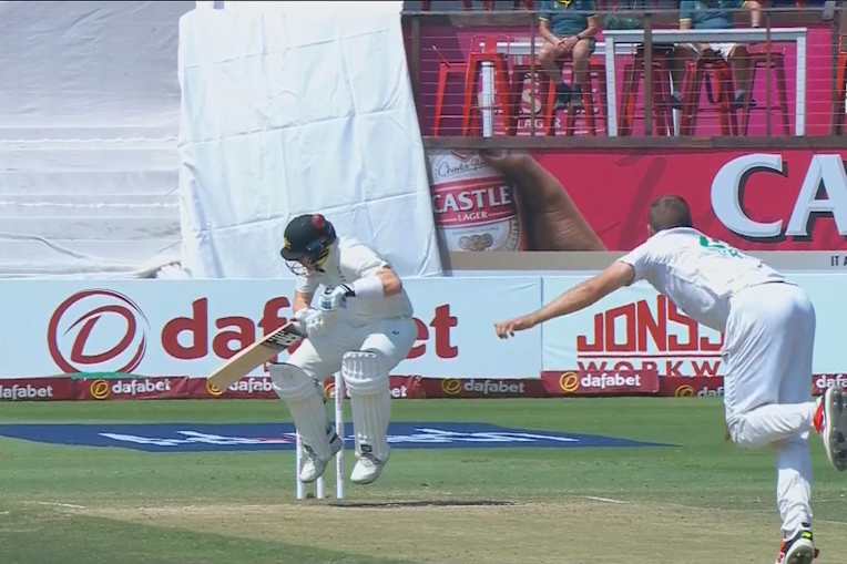 Anrich Nortje hits Steve Smith on the helmet. SuperSport
