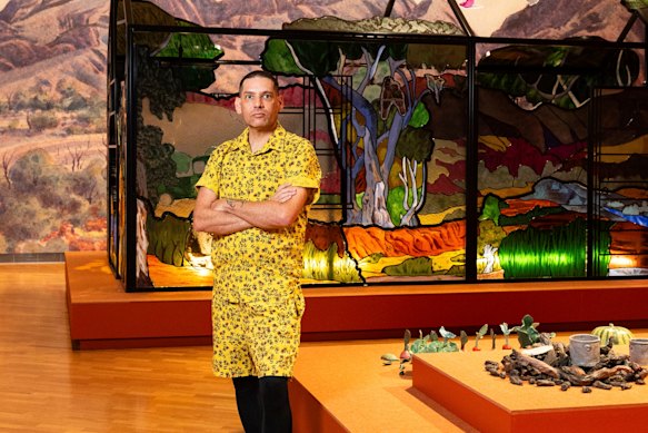Tony Albert, artistic director of the 5th National Indigenous Art Triennial in front of House of Namatjira.