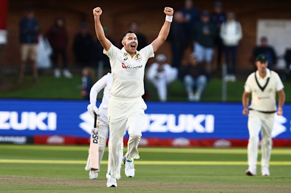 Scott Boland celebrates.