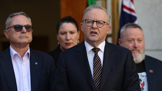 Prime Minister Anthony Albanese unveiling the social media reforms in Canberra on Tuesday.
